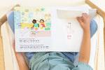 Load image into Gallery viewer, Inside lift‑the‑flap page from the bilingual Hindi–English children’s book Coco's Lemonade showing a child lift the flap with Hindi and English text for early readers.
