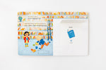 Load image into Gallery viewer, Inside lift‑the‑flap page from the bilingual Korean–English children’s book Pay It Forward showing a library and a book vocabulary word with Korean Hangul and English text for early readers.
