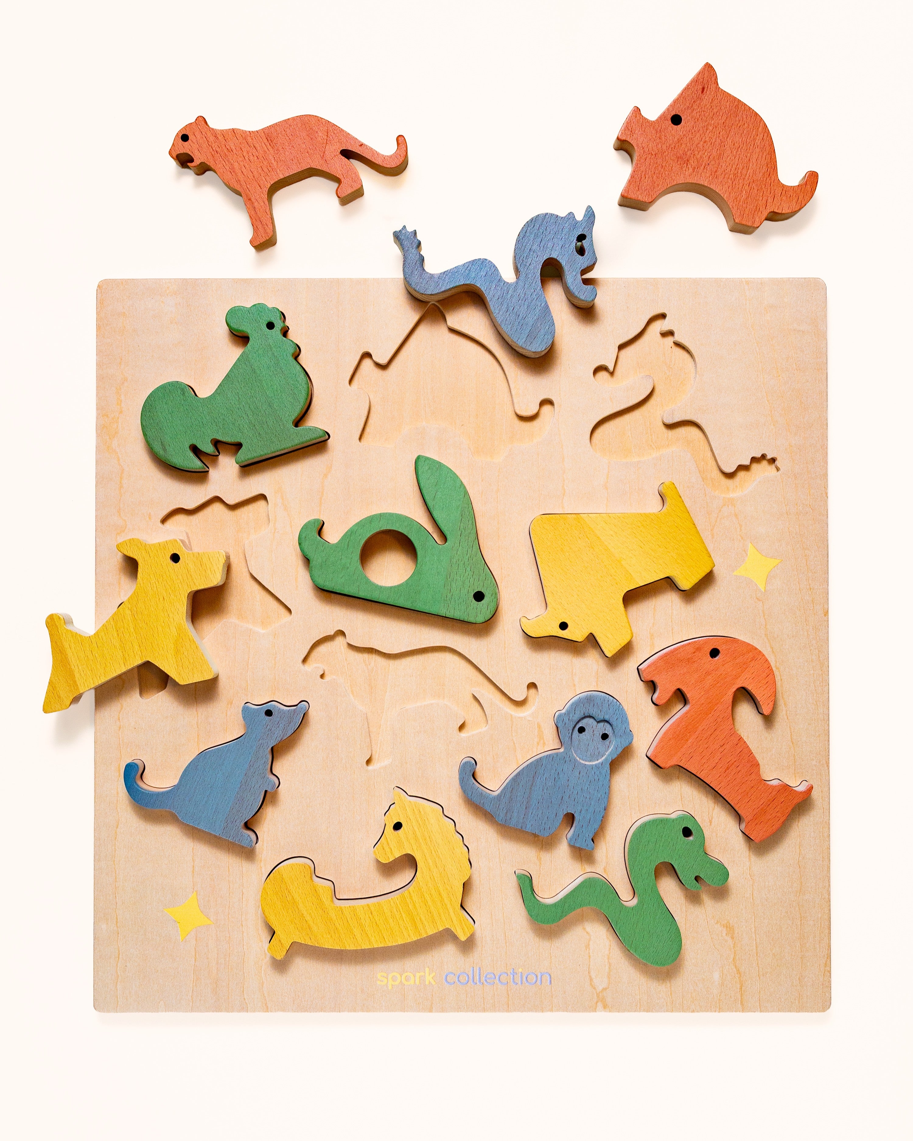 Wooden Chinese Zodiac Animals 13-Piece Stacking Puzzle Toy – Spark