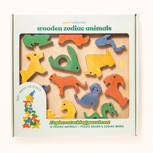 Wooden Chinese Zodiac Animals 13-Piece Stacking Puzzle Toy – Spark